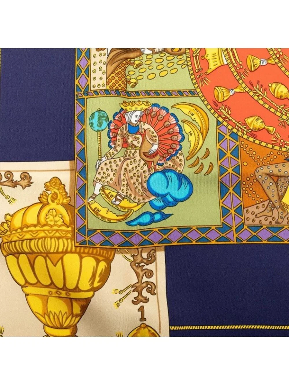 Hermes Carre 90 le Tarot Card Scarf Navy Multicolor Silk